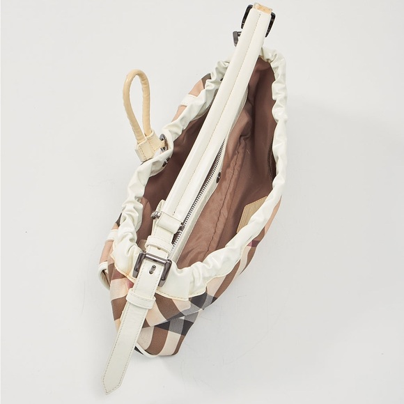 BURBERRY WHITE/ HOUSE CHECK CANVAS SHOULDER BAG - Picture 9 of 9